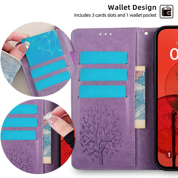 For vivo X60 Tree & Deer Embossed Leather Phone Case(Purple)