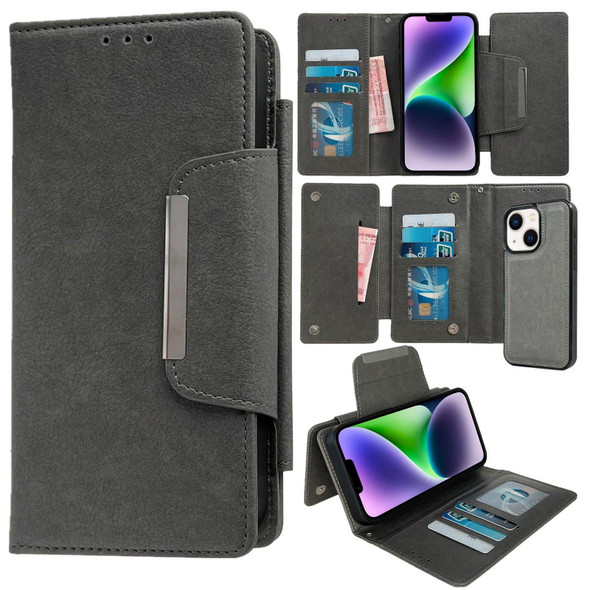 For iPhone 14 Multifunctional 7-Card Wallet Leather Phone Case(Grey)