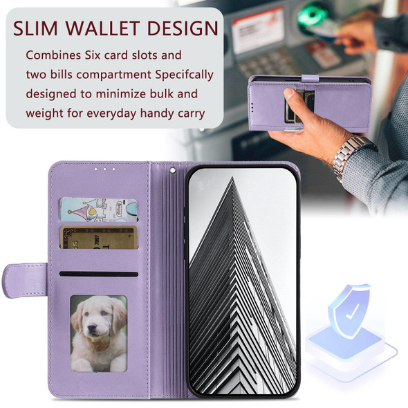 For Xiaomi Redmi Note 12 5G Simple 6-Card Wallet Leather Phone Case(Purple)