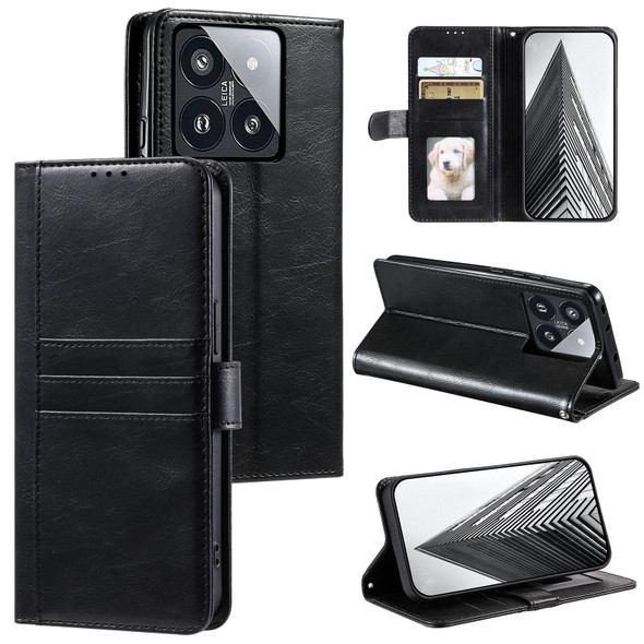 For Xiaomi 14 Pro Simple 6-Card Wallet Leather Phone Case(Black)