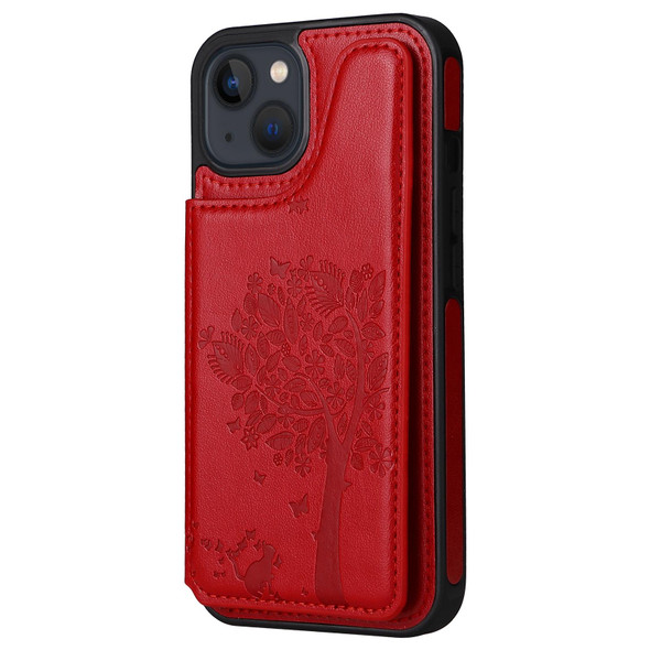 Cat Tree Embossing Pattern Shockproof Phone Case - iPhone 13(Red)