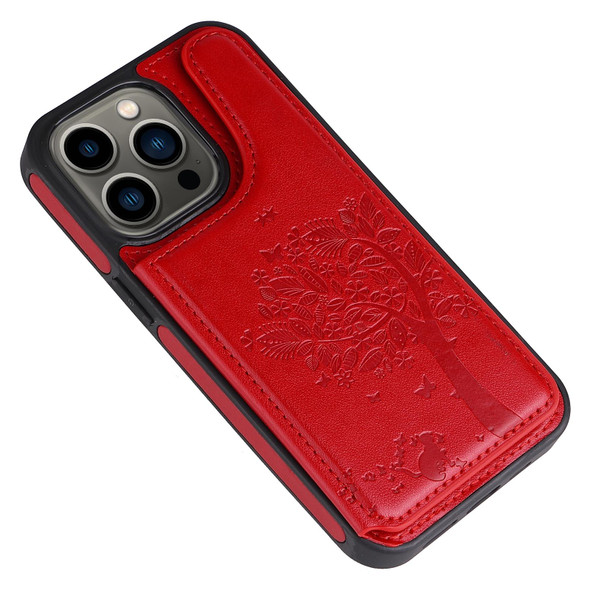 Cat Tree Embossing Pattern Shockproof Phone Case - iPhone 13 Pro(Red)