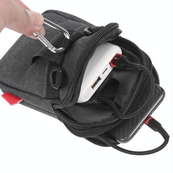 5.5-6.5 inch Mobile Phones Universal Canvas Waist Bag with Shoulder Strap & Earphone Jack(Black)