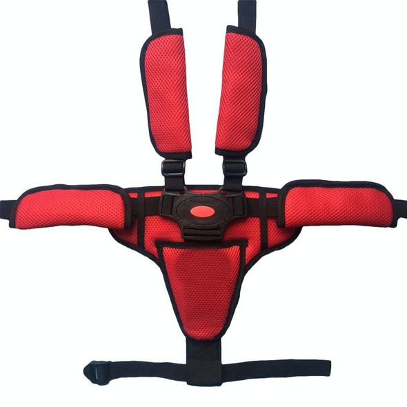 Baby Dining Chair Stroller Safety Strap Five-Point  Type A Version + Fixed Strap + Thick Shoulder Pad + Large Crotch Protector(Red)