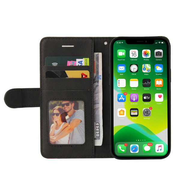 Dual-color Splicing Horizontal Flip PU Leatherette Case with Holder & Card Slots & Wallet - iPhone 13(Black)