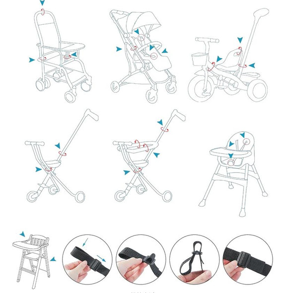 Baby Dining Chair Stroller Safety Strap Five-Point  Type A Version + Fixed Strap + Thick Shoulder Pad + Large Crotch Protector(Black)