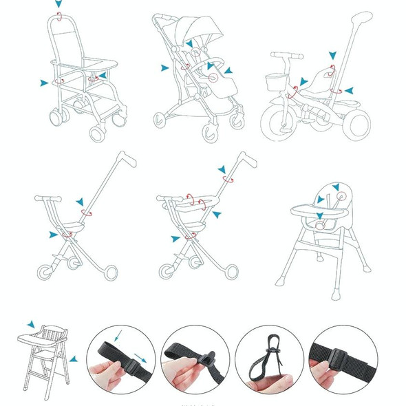 Baby Dining Chair Stroller Safety Strap Five-Point  Type A Version + Fixed Strap + Thick Shoulder Pad + Large Crotch Protector(Grey)