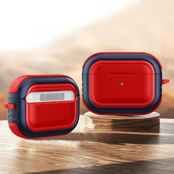 Wireless Earphones Shockproof TPU + PC Protective Case with Carabiner - AirPods Pro(Red+Blue)