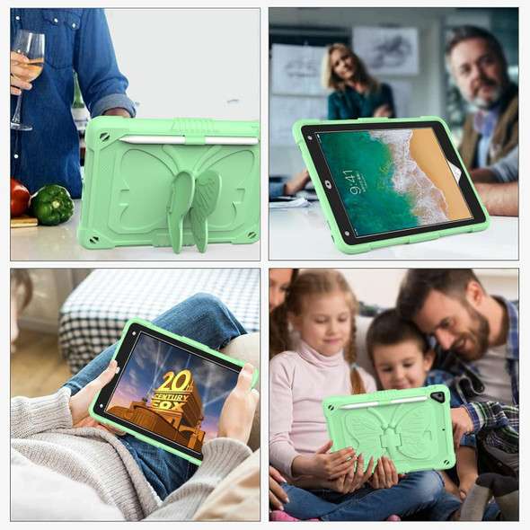 Pure Color PC + Silicone Anti-drop Protective Case with Butterfly Shape Holder & Pen Slot - iPad 9.7 2018 & 2017 / Pro 9.7 inch / Air 2 / 6(Fresh Green)