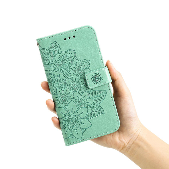 Infinix Hot 10 7-petal Flowers Embossing Pattern Horizontal Flip PU Leather Case with Holder & Card Slots & Wallet & Photo Frame(Green)