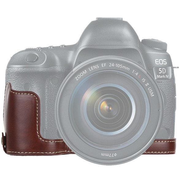 1/4 inch Thread PU Leatherette Camera Half Case Base for Canon EOS 5D Mark IV / 5D Mark III(Coffee)