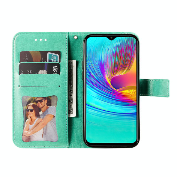 Infinix Hot 9 Play 7-petal Flowers Embossing Pattern Horizontal Flip PU Leather Case with Holder & Card Slots & Wallet & Photo Frame(Green)