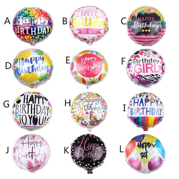 10 PCS 18-inch Round Happy Birthday Aluminum Film Balloons Birthday Party Scene Decoration Balloons(L)