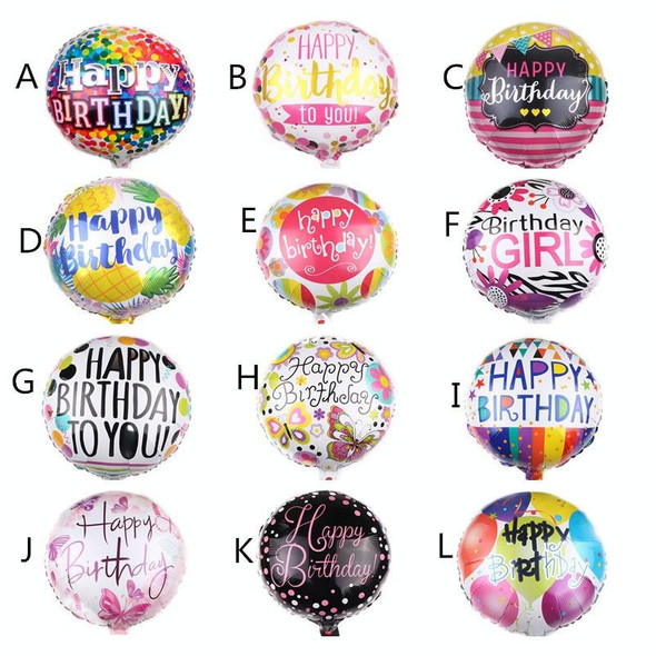 10 PCS 18-inch Round Happy Birthday Aluminum Film Balloons Birthday Party Scene Decoration Balloons(G)