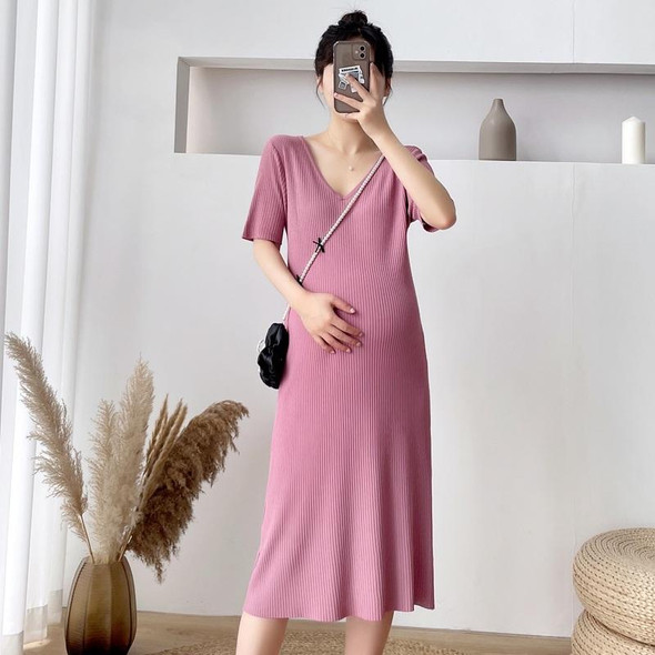 Knitted Ice Silk Backless Maternity Dress (Color:Black Size:XXL)