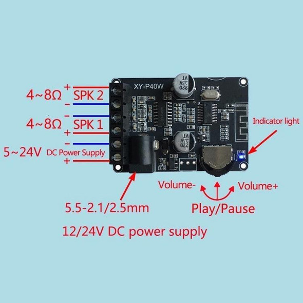 30W/40W Stereo Bluetooth Power Amplifier Plate 12V/24V High Power Digital Power Module Bare Plate