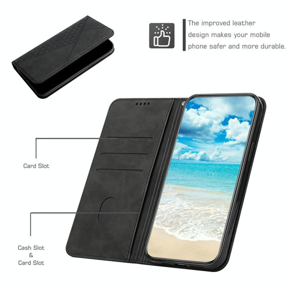 Diamond Pattern Splicing Skin Feel Magnetic Horizontal Flip Leatherette Case with Card Slots & Holder & Wallet - iPhone 12 / 12 Pro(Black)
