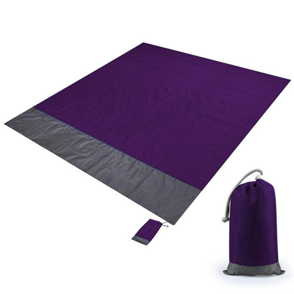 Polyester Waterproof Plaid Cloth Pocket Picnic Mat Outdoor Camping Beach Mat, Size: 2.1 x 2m(Purple + Dark Gray)