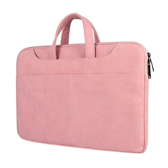 ST06S Waterproof PU Leather Zipper Hidden Portable Strap One-shoulder Handbag for 13.3 inch Laptops, with Magic Stick & Suitcase Belt (Pink)