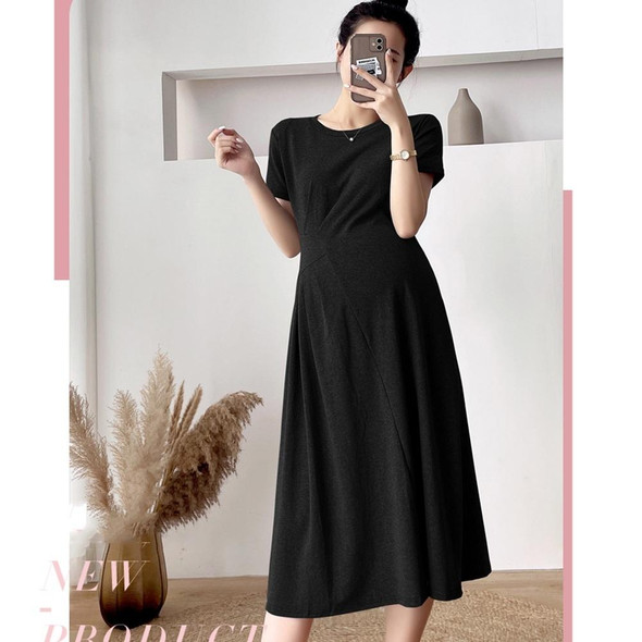 Knitted Cotton Maternity Dress (Color:Black Size:L)