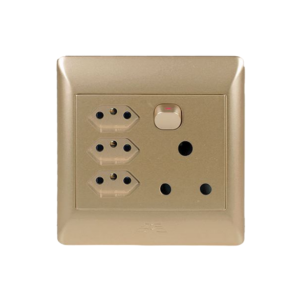 1x16A + 3X NEW SA SW. SOCKET 4x4 C/W CHAMPAGNE COVER PLATE
