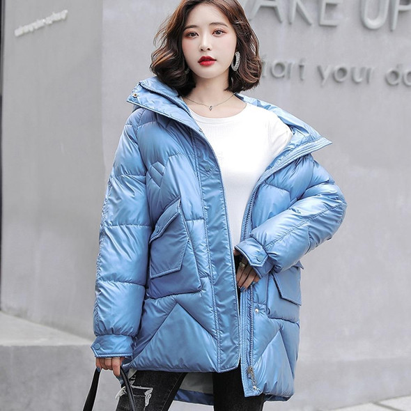 Glossy Thickening Down Padded Jacket (Color:Blue Size:M)