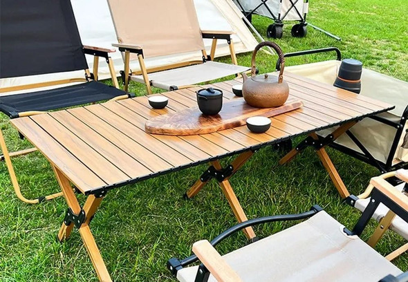 Foldable Outdoor Wooden Table with Carry Bag - 59 x 117 x 42cm