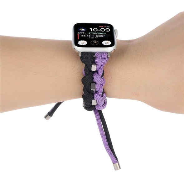 For Apple Watch SE 2023 40mm Screw Nut Dual-Color Braided Paracord Watch Band(Black Purple)