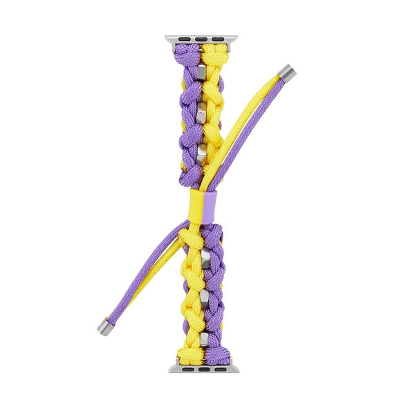 For Apple Watch Series 4 44mm Screw Nut Dual-Color Braided Paracord Watch Band(Purple Yellow)