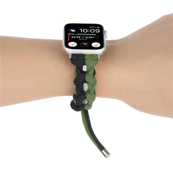 For Apple Watch Series 4 44mm Screw Nut Dual-Color Braided Paracord Watch Band(Black Green)