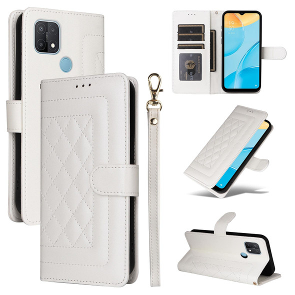 For OPPO A53 / A53s Diamond Lattice Leather Flip Phone Case(White)