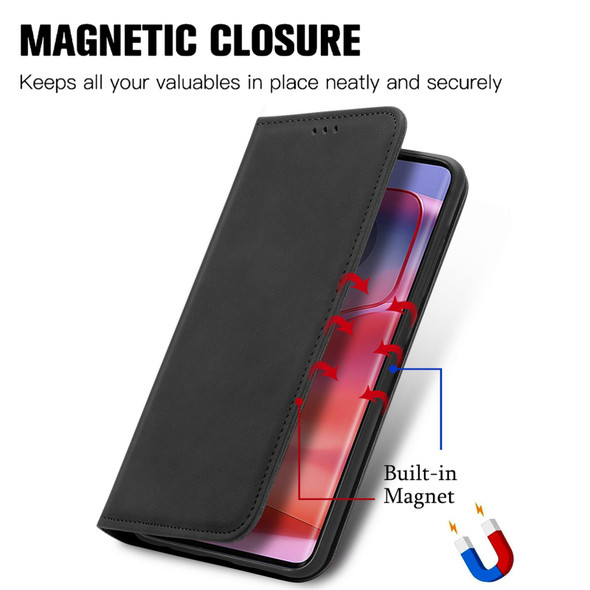 For Motorola Moto Edge 50 Pro Retro Skin Feel Magnetic Flip Leather Phone Case(Black)