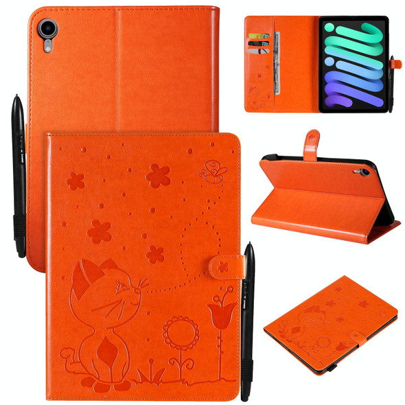 Cat Bee Embossing Pattern Horizontal Flip Leatherette Tablet Case - iPad mini 6(Orange)