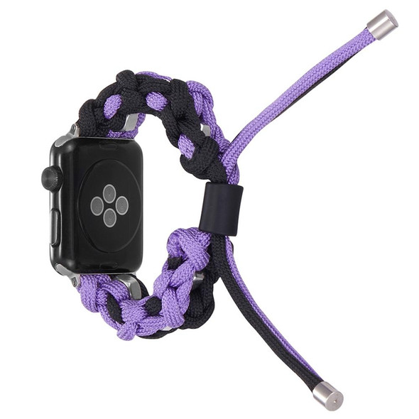 For Apple Watch SE 2022 44mm Screw Nut Dual-Color Braided Paracord Watch Band(Black Purple)