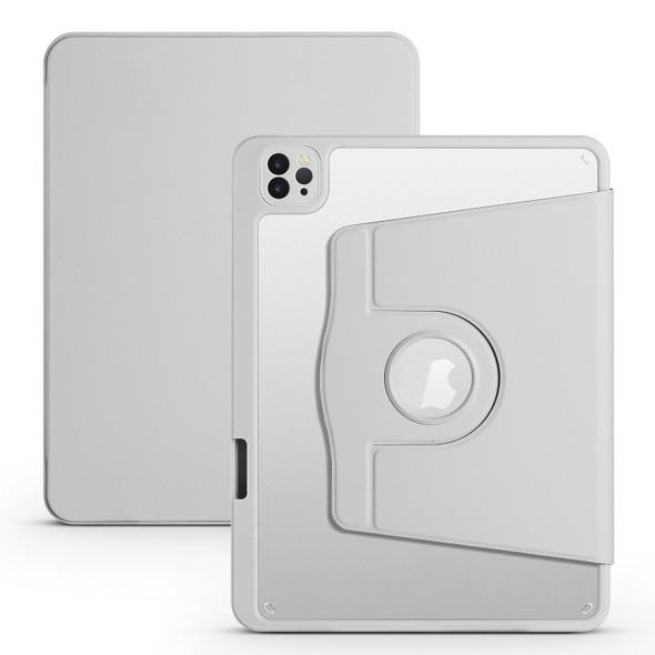 For iPad Air 11 2024 Acrylic 360 Degree Rotation Holder Leather Tablet Case(Fog Grey)