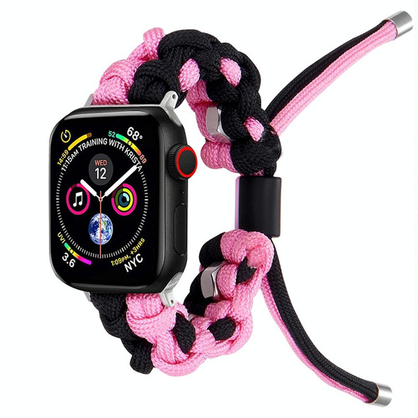 For Apple Watch Series 5 44mm Screw Nut Dual-Color Braided Paracord Watch Band(Black Pink)