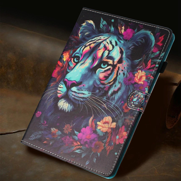 For Samsung Galaxy Tab A 10.1 T580 Painted Litchi Leather Sewing Smart Tablet Case(Tiger)