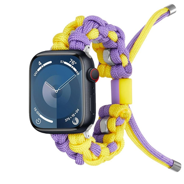 For Apple Watch Series 8 45mm Screw Nut Dual-Color Braided Paracord Watch Band(Purple Yellow)