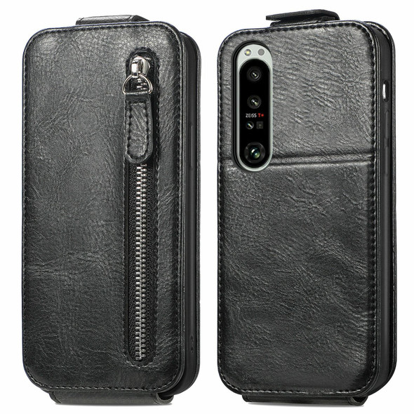 For Sony Xperia 1 IV Zipper Wallet Vertical Flip Leather Phone Case(Black)