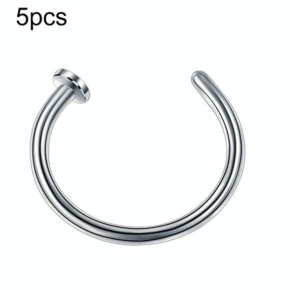 5pcs Stainless Steel Nose Ring Without Hole C-Shape Nose Staple Lip Band Earrings, Size: 0.8 x 8+2(Steel Color)