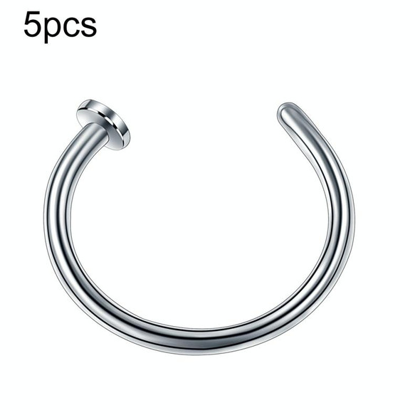 5pcs Stainless Steel Nose Ring Without Hole C-Shape Nose Staple Lip Band Earrings, Size: 1.0 x 8+2(Steel Color)