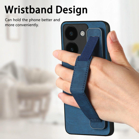 For vivo iQOO Z8X Retro Wristband Holder Leather Back Phone Case(Blue)