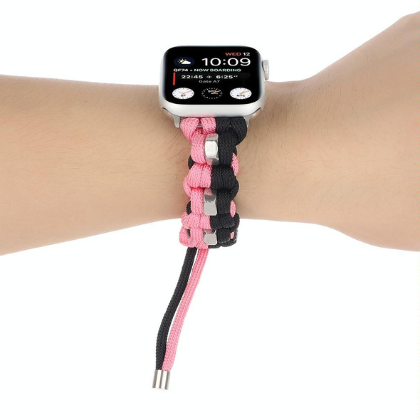For Apple Watch SE 2023 40mm Screw Nut Dual-Color Braided Paracord Watch Band(Black Pink)