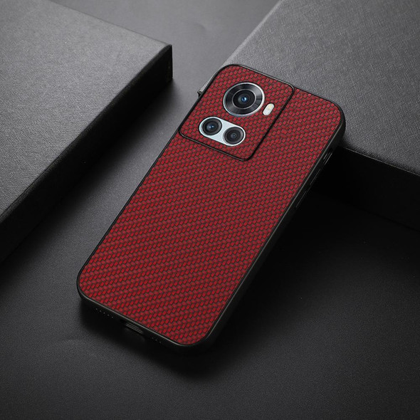 OnePlus Ace Accurate Hole Carbon Fiber Texture PU Phone Case(Red)