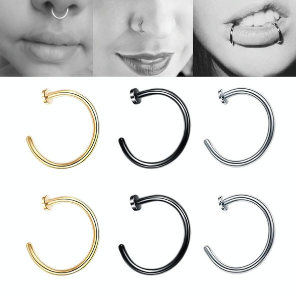 5pcs Stainless Steel Nose Ring Without Hole C-Shape Nose Staple Lip Band Earrings, Size: 0.8 x 10+2(Black)