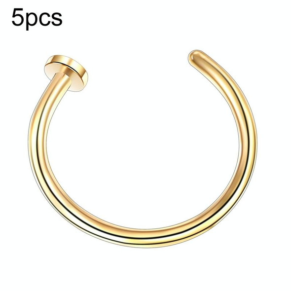 5pcs Stainless Steel Nose Ring Without Hole C-Shape Nose Staple Lip Band Earrings, Size: 0.8 x 8+2(Gold)