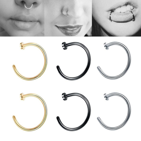 5pcs Stainless Steel Nose Ring Without Hole C-Shape Nose Staple Lip Band Earrings, Size: 1.0 x 8+2(Black)