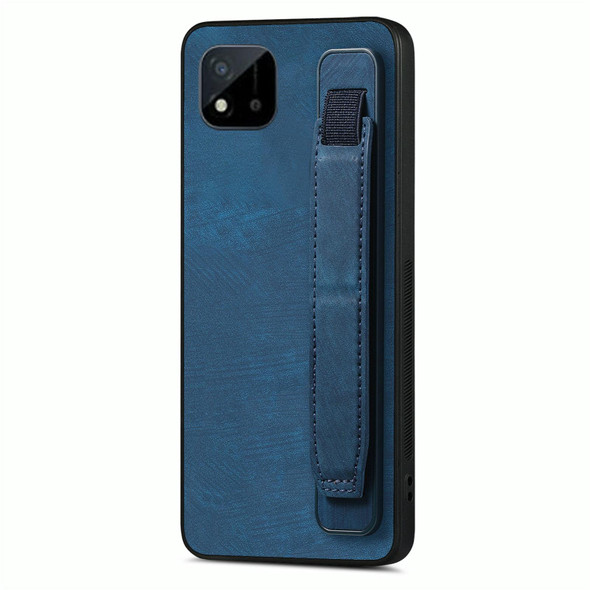 For Realme C20 Retro Wristband Holder Leather Back Phone Case(Blue)