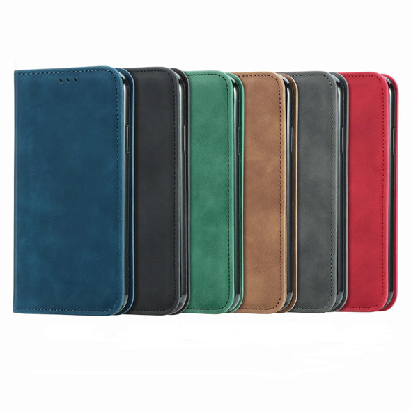 For Motorola  Moto G34 Retro Skin Feel Magnetic Flip Leather Phone Case(Blue)