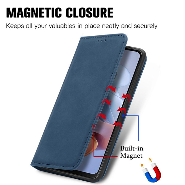 For Motorola  Moto G34 Retro Skin Feel Magnetic Flip Leather Phone Case(Blue)